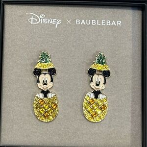 Brand New Disney X Baublebar Pineapple Mickey Mouse Drop Earrings w/ Rhinestones